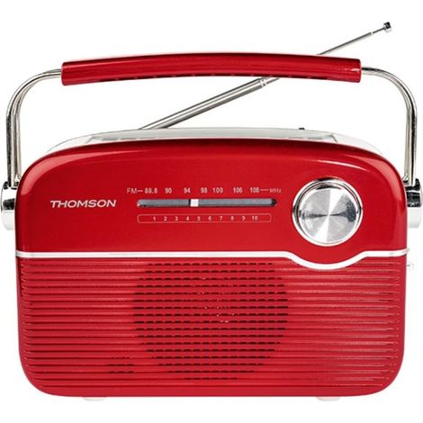 Radio FM retro Thomson con altavoz Bluetooth, alimentación solar o carga por USB-C, rojo/blanco, RTS450BTR (1/4)