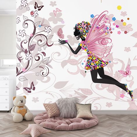 Papier peint panoramique Enfants - Fée Fleurs Papillons - 130 cm x 104 cm (1/4)