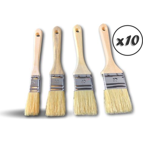 4 pinceaux plats type queue de morue  Lot de 10  Soie et synthétique  Largeur 20-30-40-50 mm  Tête très épaisse qualité pro  Vernir laquer lisser  Brosse plate virole acier  Kibros 4PINCSOIx10 (1/5)