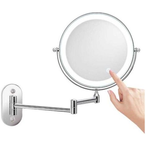 8 Pouces LED Miroirs Maquillage Mural Miroir Grossissant Lumineux, 1x/10x Grossissement Charge USB , 360°Pivotant Extensible, pour Salles de Bain et (1/4)