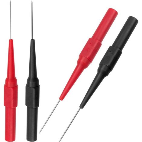 4Pcs 0.7mm Test Probe Pins, Non-Destructive Insulation Wire Piercing Needle, Stainless Steel Back Probe Pins, Super Tip Multimeter Probes for Banana Socket Plug, Car Tester (Black&Red) (1/4)