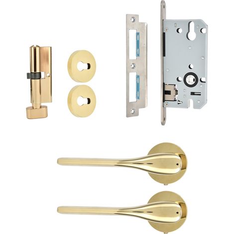 Serrures de porte intérieures modernes avec poignée, kit anti-effraction pour chambre, ensemble de verrouillage mécanique de sécurité, finition robuste (1/5)