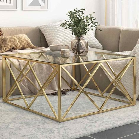 vidaXL Table basse doré acier inoxydable et verre trempé (1/5)