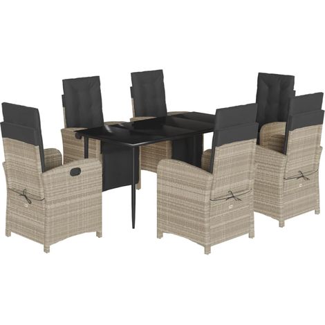vidaXL Set da Pranzo da Giardino 7 pz Cuscini Polyrattan Grigio Chiaro (1/5)