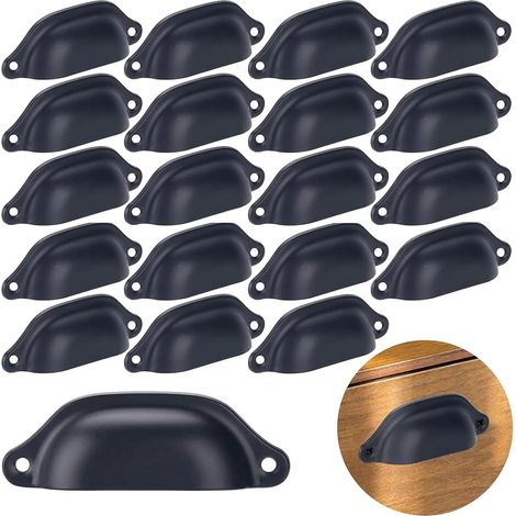 20 Pièces Poignées de tiroir vintage en fer et coquillage noir pour cabinet, tiroir, armoire à pharmacie (1/5)
