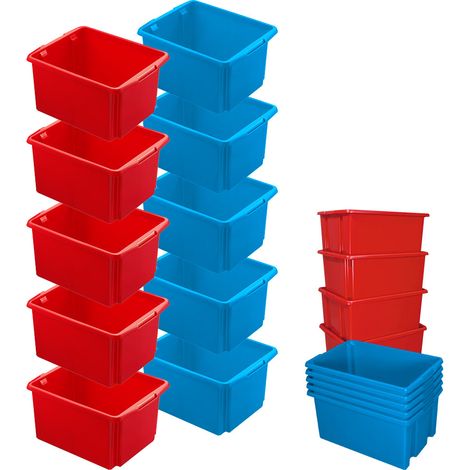 BRB Lot de 10 bacs à empiler rotatifs 455 x 360 x 245 mm, 32 l, 5 x bleu et rouge (1/2)
