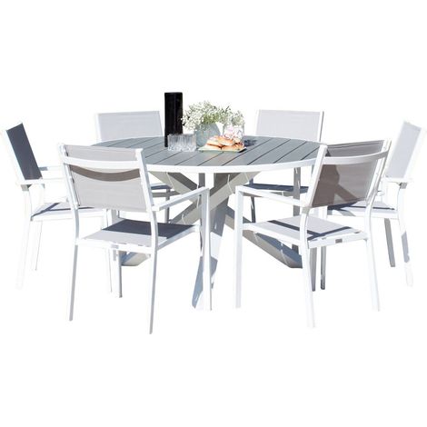 Ensemble Table de Jardin & 6 Chaises "Parma" 140cm Gris (1/3)