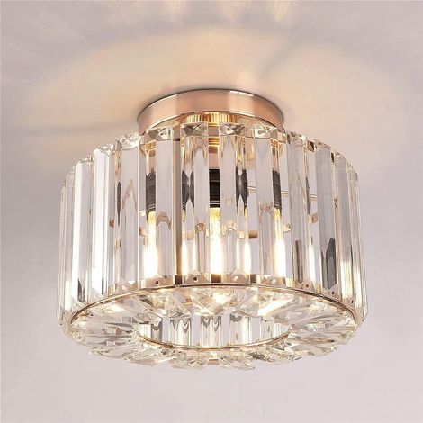 Plafonnier semi-encastré industriel doré à cristaux – Lustre LED moderne pour couloir et salon (1/4)