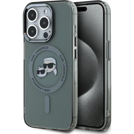 Funda rígida negra Karl Lagerfeld KLHMP15LHLSKCK para iPhone 15 Pro de 6,1 pulgadas, color negro, con carcasa IML Metal y cabezal Karl&Choupette MagSafe. (1/5)