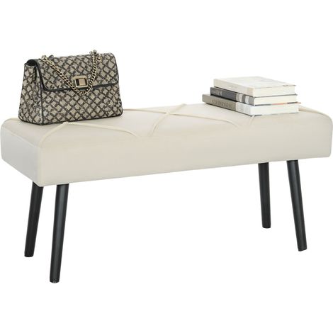 Sgabello multifunzionale da comodino con gambe in acciaio e seduta imbottita per ingresso, 100x36x45 cm, bianco crema.