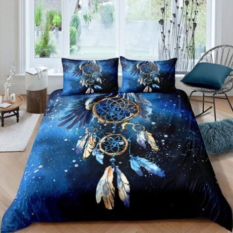 Parure de Lit 220x240 Adulte Attrape-Rêves Bleu Microfibre Douce Respirante 3 Pièces, 1 Housse Couette 220x240 cm avec Fermetureéclair + 2 Taies d'oreiller