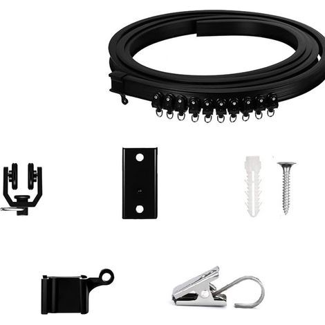 Tringle à rideau flexible, Rail de douche courbe 2,5m, PVC et acier, Fixation murale et plafond, Pour baie vitrée et séparateur (1/5)