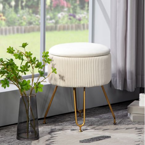 Pouf contenitore rotondo con coperchio, effetto velluto, Ø40 x 48 cm, crema bianco HAVRYA (1/5)