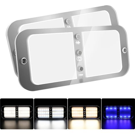 12V LED Interior Light, 72LED 800LM Car Interior Lamps, Dimmable Roof Lighting for Camping Car with Switch and Remote Control for Car/Truck/RV/Boat/Van (2 PCS) (1/5)
