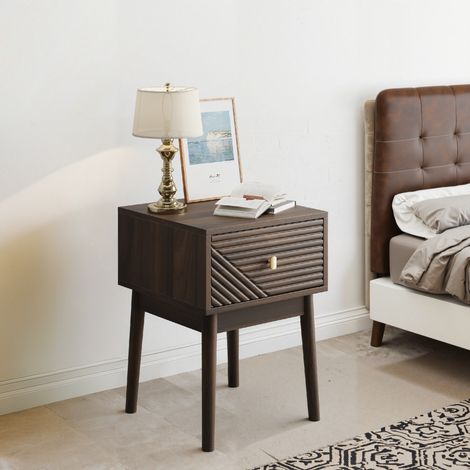 Lot de 2 tables de chevet 40x40x55 cm en MDF couleur noyer, rangement pour chambre – MEUBLIV (1/5)