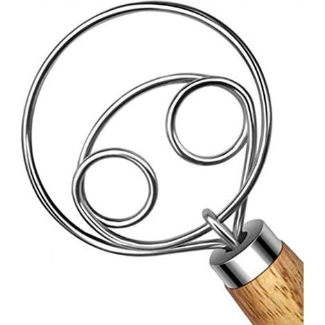 Teigrührer aus Edelstahl, Handmixer für Brotteig, Holzgriff