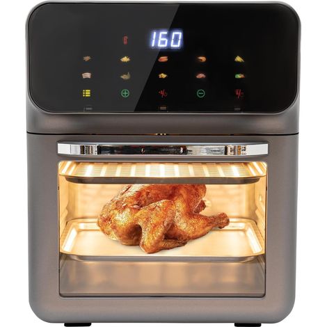 Gojoy – Mini four chaleur tournante 1350W – 13L – Écran tactile – 2 plaques – Minuterie 15-60 min – Dimensions 27x26x32cm – Noir