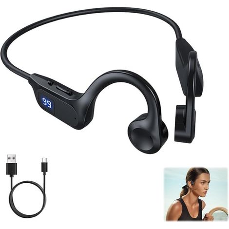 Knochenschallkopfhörer, kabelloses Bluetooth V5.2, HiFi-Stereo mit HD-Mikrofon, IP65 wasserdicht, 15 Stunden Akkulaufzeit, Sportkopfhörer