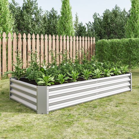 Hochbeet aus Metall 180x91x30 cm verzinkt Silber OKMYHOME (1/5)