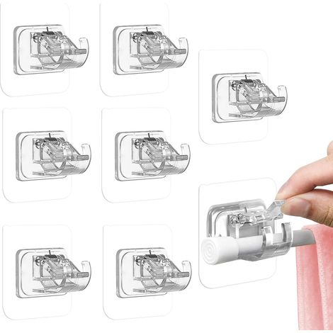 Lot de 8 supports adhésifs, fixation sans perçage, plastique ABS transparent, pour tringle diamètre 2,2 cm, maison salle de bain（Q3 : Nouveaux produits pour le mois d'août） (1/5)
