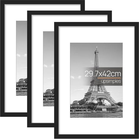 Cadre photo A3, lot de 3 cadres noirs, à accrocher au mur (29,7 x 42 cm). (1/5)