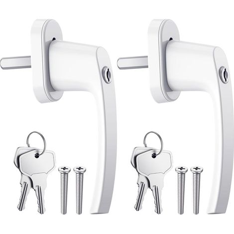 2PCS Poignées de Fenêtre Verrouillable à Clé en Aluminium Blanc Poignée de Porte de Balcon Windows avec 4PCS Vis et 4 PCS Clés Convient à Toutes Les Fenêtres et Portes de Balcon Courantes (1/4)