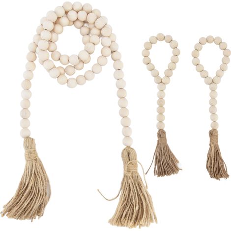 3 Guirlandes de Perles en Bois Décor Murale Rustique Boho avec Franges pour Cheminée