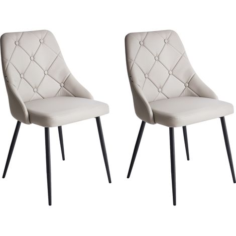 Conjunto de 2 sillas de comedor blancas tapizadas en piel sintética gris claro con respaldo acolchado Valerie (1/5)
