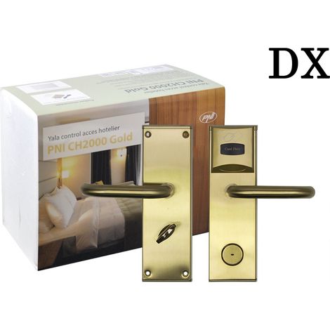 Serratura per controllo accessi hotel PNI CH2000R Gold con apertura per lettore di schede sul lato destro (1/5)