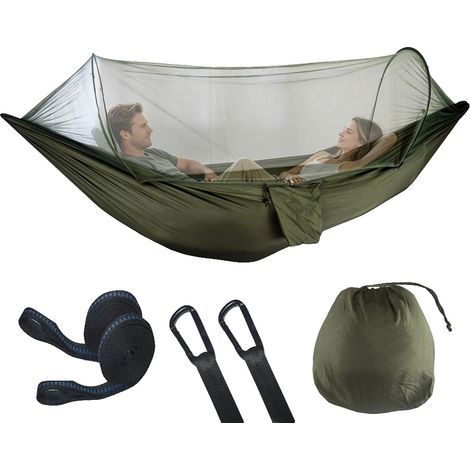 Hamac, Filet anti-moustiques intégré, Matériau en polyester durable, vert armée (1/2)