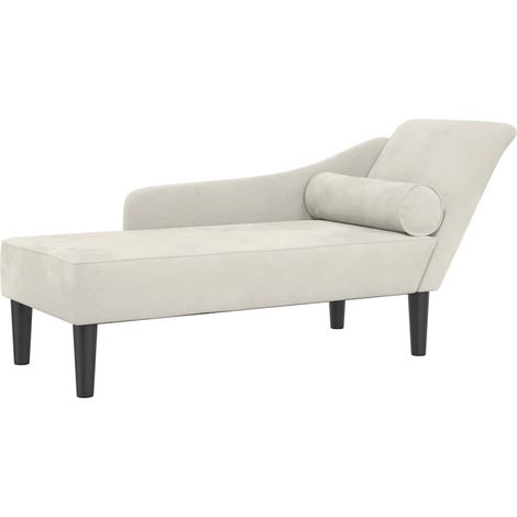 Chaise longue  Transat  Bain de soleil avec coussins crème velours (1/5)