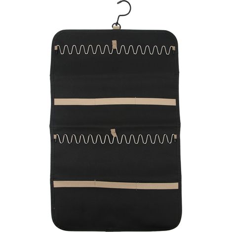 Pochette de voyage pliable en nylon noir pour bijoux (colliers, boucles d'oreilles, bagues) (1/5)