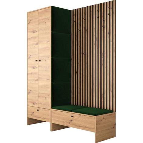 Conjunto para recibidor Donio III, Roble Artisan + Polo 889, 206x145x44cm, Tapiz, Aglomerado laminado, Colocada
