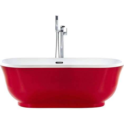 Vasca da Bagno Freestanding Acrilico Sanitario Rosso Ovale 170 x 77 cm Tesoro (1/5)