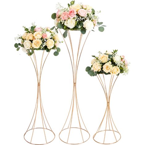 3PCS Hourglass-shaped Stands for Parties, Gold Metal Plant Stands for Party Flowers, Gold Vases for Birthday Party Backdrop Decorations (1/5)