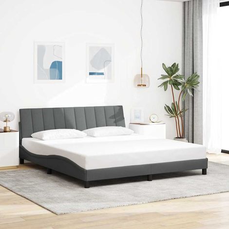 Cadre de lit Hanko 180x200 cm tissu gris foncé avec tête de lit confortable (1/4)