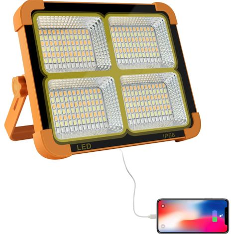 Proyector LED recargable 10000LM con panel solar, lámpara portátil 6500mAh USB para camping y usos exteriores-AUTRES (1/4)