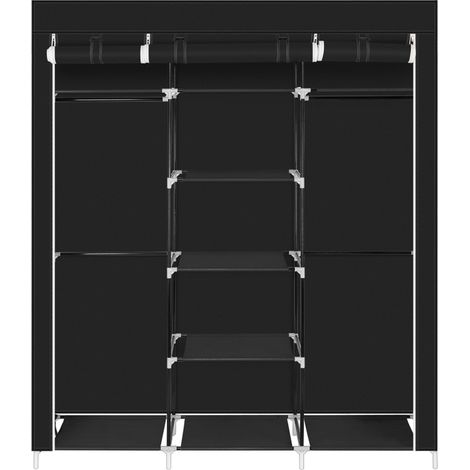 69" Tragbarer Kleiderschrank aus Vliesstoff, Kleiderschrank mit doppelter Stange, Aufbewahrungs-Organizer, Schwarz (1/5)