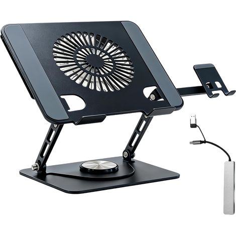 Support Pour Ordinateur Avec Refroidissement MagnéTique Avec Porte-TéLéPhone Et Station D'Accueil Usb-C 6 En 1 Pour Ordinateurs Portables 10 à 17,3 Pouces Rotation à 360° Capacité Charge 10 Kg Noir (1/5)