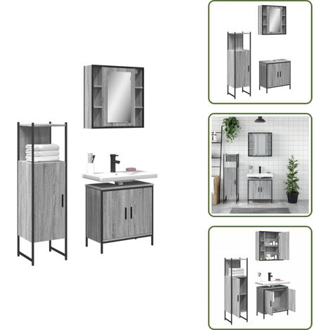 The Living Store Set Mobili da Bagno 3 pz Grigio Sonoma in Legno Multistrato - Armadietto a specchio