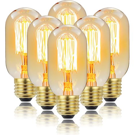 Vintage Edison T45 Glühbirnen, E27-Sockel, dimmbar, 40 W, 6er-Pack, Glühlampe, gerader Glühfaden, bernsteinfarbenes Glas, warmgelb 2200 K, für dekorative Wohnraumbeleuchtung (1/4)