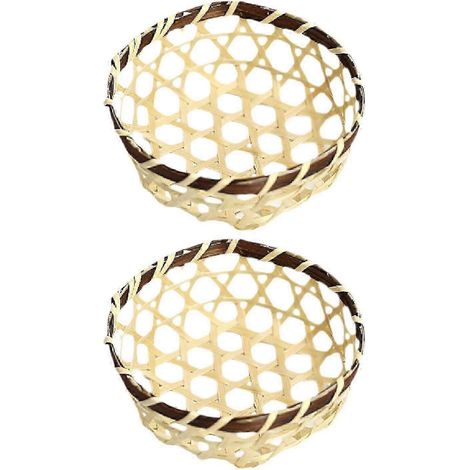 Lot de 2 mini paniers tressés en bambou, plateau de service décoratif, panier rustique en osier fait main, multifonctionnel-6cm Round (1/5)