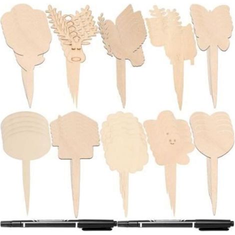 Set of 50 Wooden Plant Labels - Interlocking Design - Write-On Wood Tags