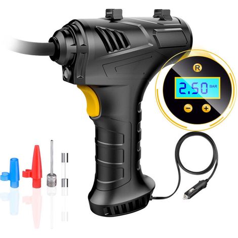 Compresseur d'air de gonflage de pneu sans fil, pompe à pneu de voiture portable à batterie rechargeable USB 12 V, pompe à pneu numérique électrique avec lumière LED pour voiture, moto, vélo (1/4)