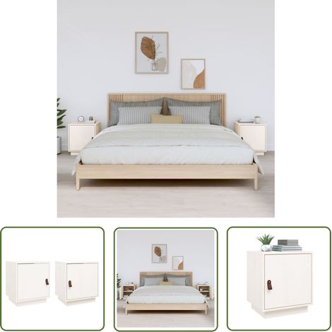 The Living Store Nachttische 2 Stk. Weiß 40x34x45 cm Massivholz Kiefer - Nachttisch - Massivholzmöbel - Kiefernholz Möbel - Weißes Bettzeug - Wohnzimmerdeko (1/5)