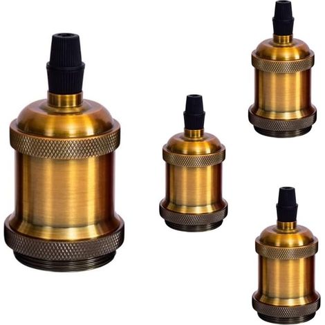 Set of 4 E27 Vintage Solid Sockets Socket Adapter for Vintage Pendant Light Bulbs, Female Adapter for Screw Bulb, DIY Wall, Table, Floor or Ceiling Light, Vintage Brass (1/5)