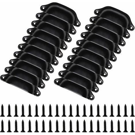Set mit 20 Vintage-Möbelgriffen (98 mm) – muschelförmige Knöpfe für Schubladen und Schränke – inklusive Schrauben, schwarz (1/4)