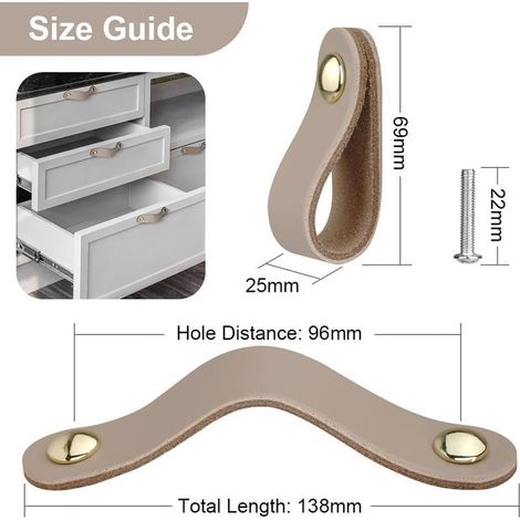 Set mit 8 Küchenschrankgriffen, Ledergriffen für Schränke, Türknöpfen für Küchenschränke, Schubladenknöpfen aus Leder, Vintage-Möbelgriffen für Schränke, Kommoden, Küche und Badezimmer (1/5)
