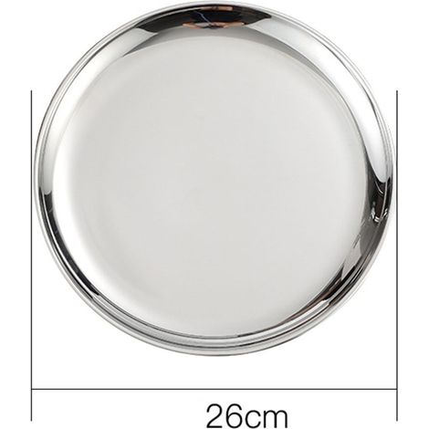 Assiette En Acier Inoxydable - Ronde - 26 Cm De Diamètre - Argent - Pour Repas Quotidiens - Lot De 1 (1/5)