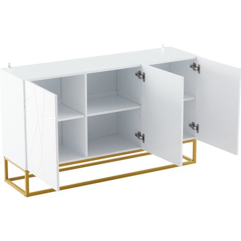 Buffet laqué brillant, meuble d'appoint moderne, buffet de rangement avec 4 compartiments, largeur 130 cm (1/5)